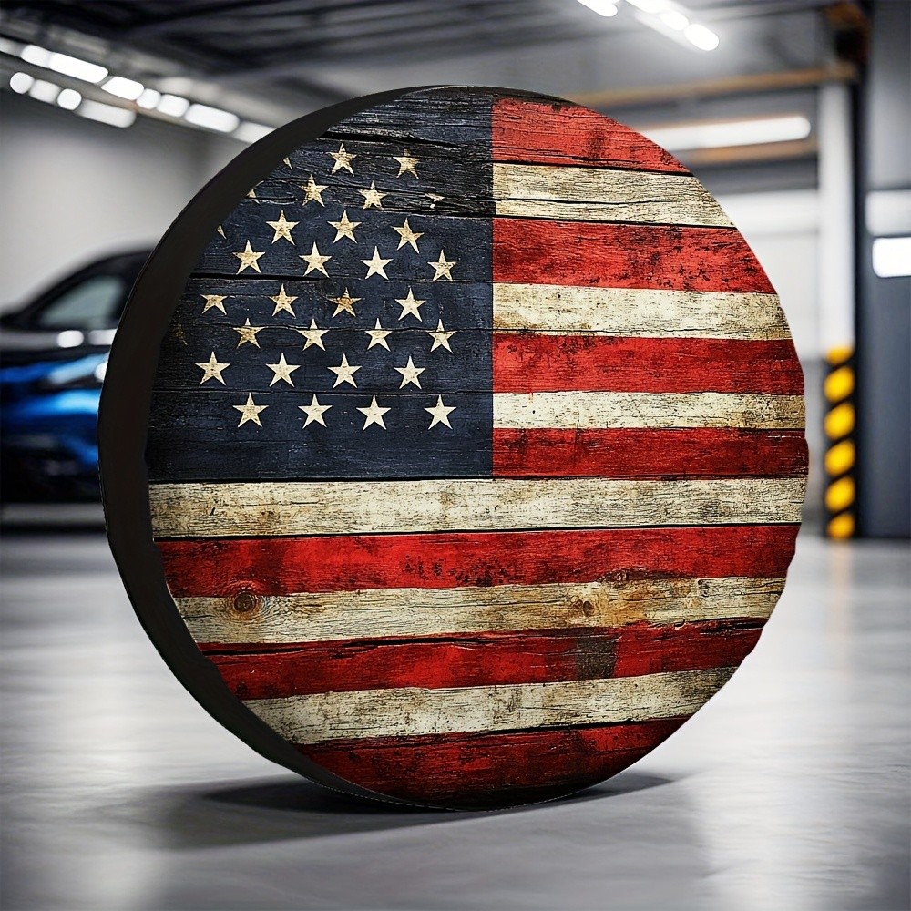 Outdoor Adventure Jeep - Rustieke Amerikaanse vlag bandenhoes van polyester