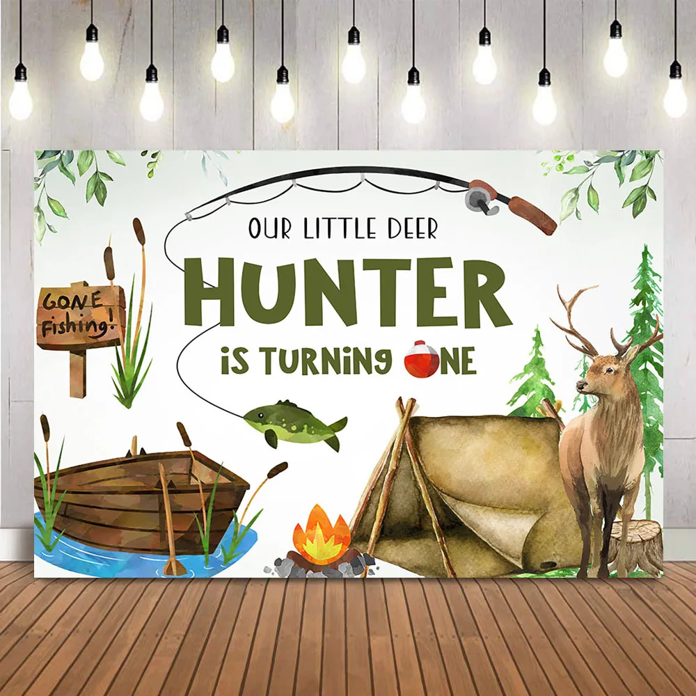 Outdoor Adventure Background - Jacht Vissen Verjaardag Achtergrond Herten Vis