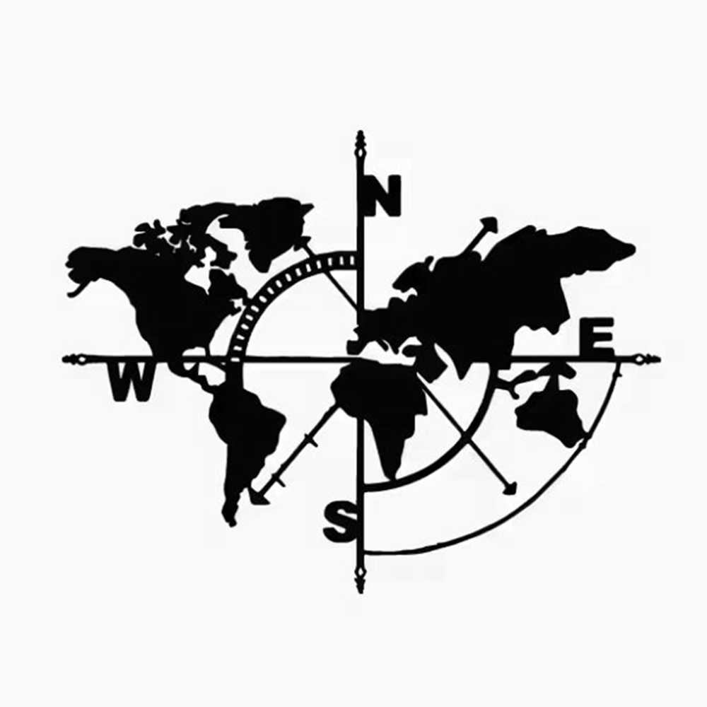 Outdoor Adventure Jeep - Kompas wereldkaart vinyl sticker, outdoor reisavontuur
