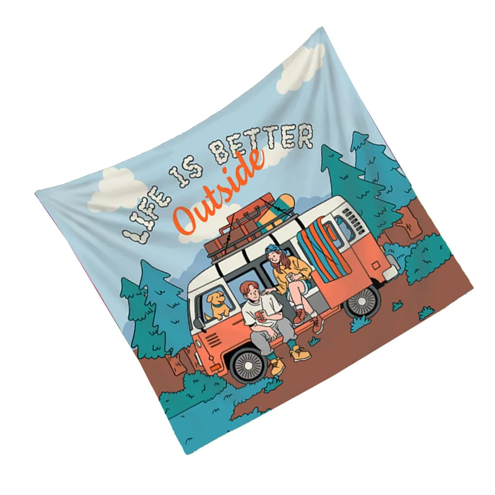 Retro camperwagen wandkleed, w - Outdoor Adventure Background recensie en prijs