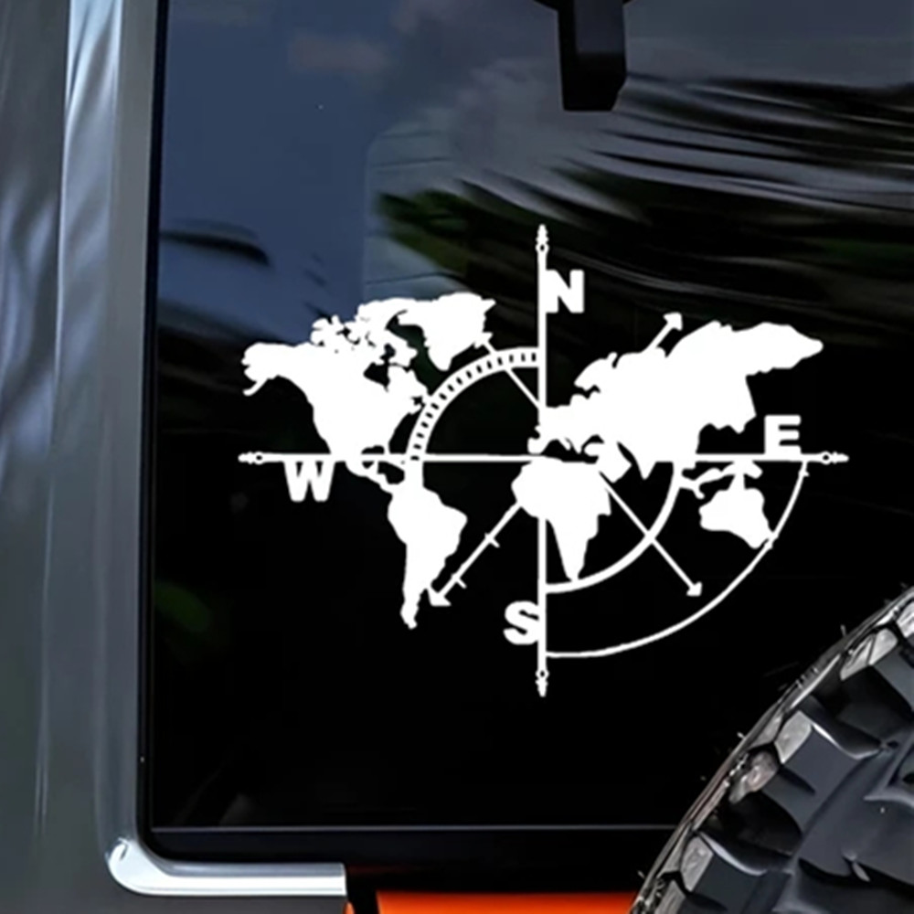 Kompas wereldkaart vinyl stick - Outdoor Adventure Jeep recensie en prijs